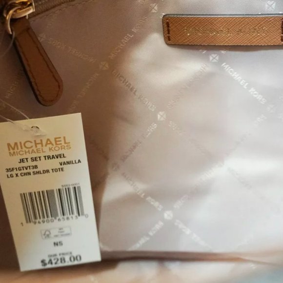 Michael Kors Jet Set Travel Large X Chained Tote Shoulder Bag MK Vanilla - Picture 8 of 9